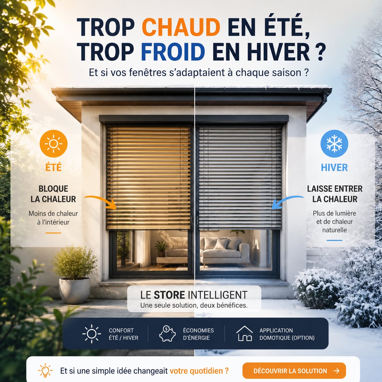 Le store intelligent MagiStore : côté été il bloque la chaleur, côté hiver il laisse entrer la chaleur naturelle